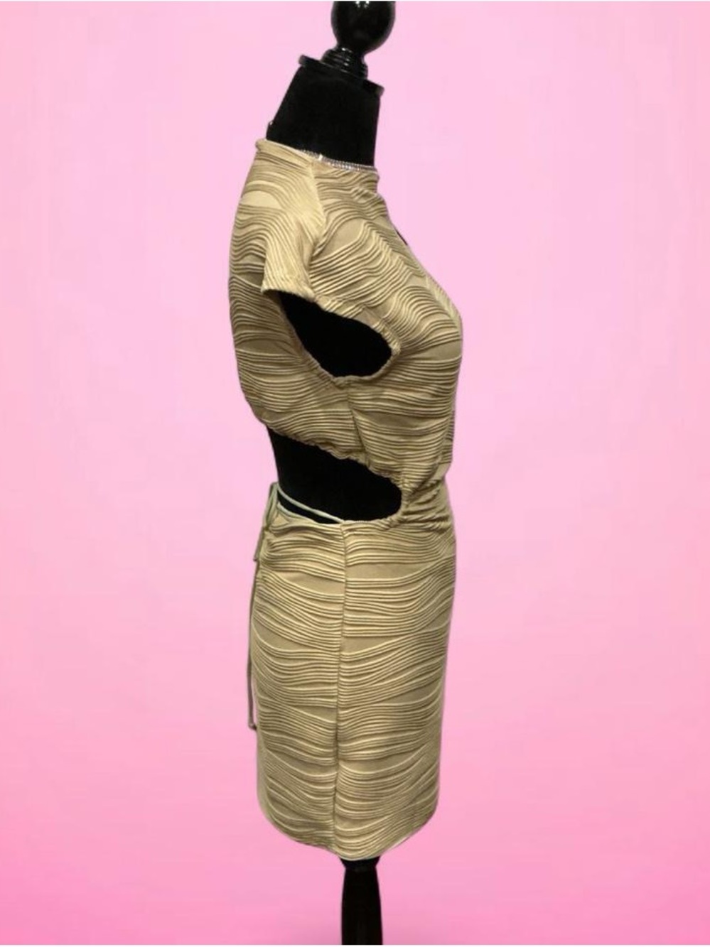 🌹Fashion Nova Beige Wave-Texture Mini Dress